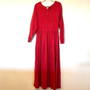 Vtg 80’s Ralph Lauren 100% cotton red large long sleeve maxi dress cottagecore